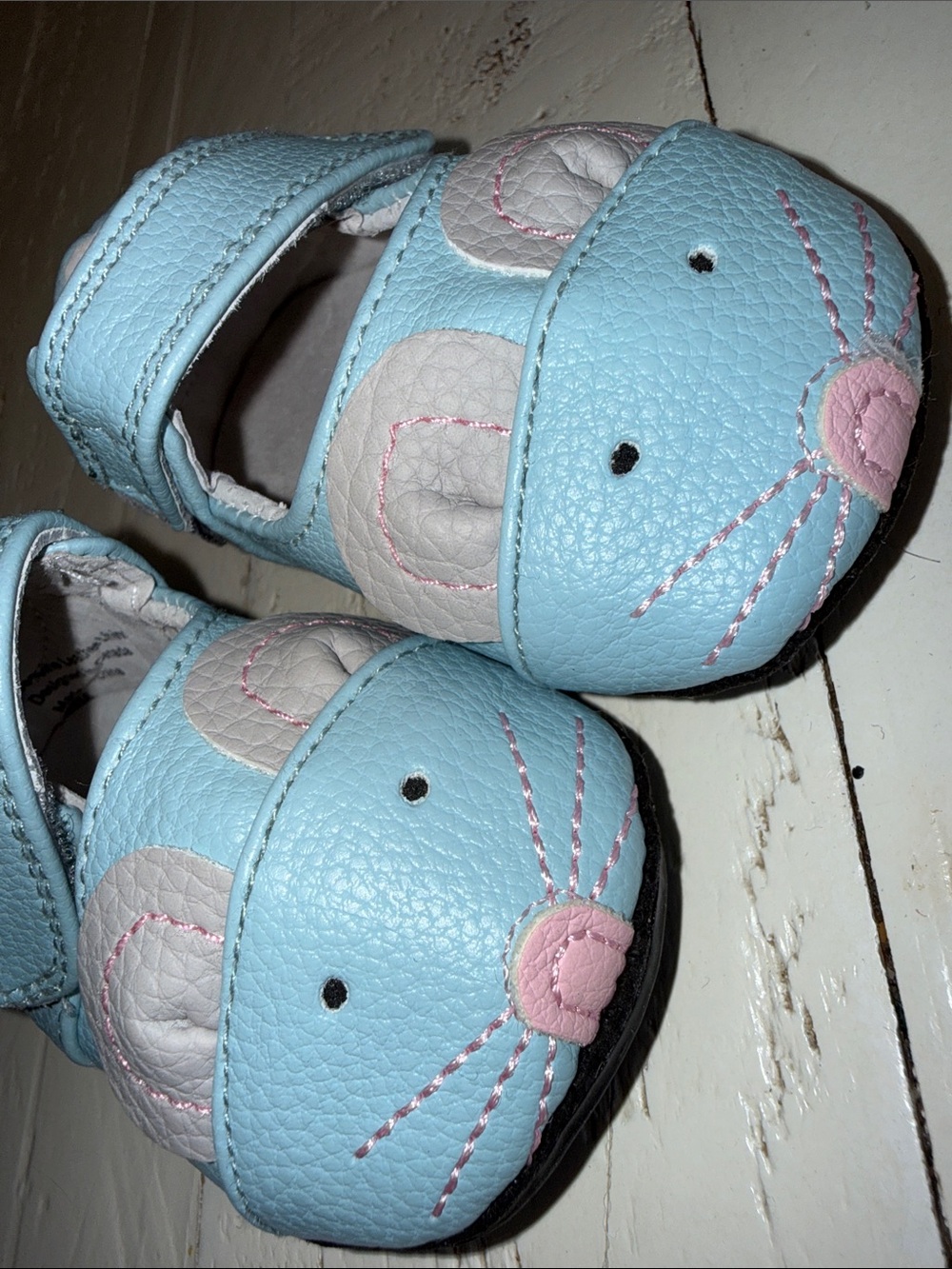 Size 1 Jack & Lily girls Light Blue Mary Jane Shoes with Mouse Detail like new